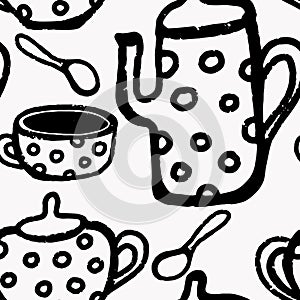 Coffee drinking. Abstract vector seamless pattern