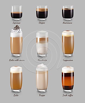 Coffee Drinks Realistic Set