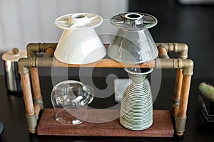 Coffee drip kits set on table, lifestyle concept.