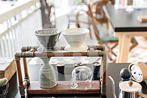 Coffee drip kits set on table, lifestyle concept.