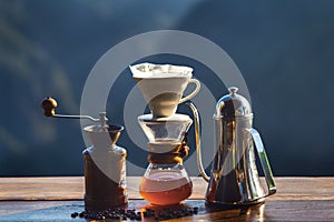 Coffee drip set on table