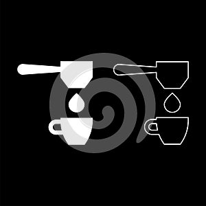 Coffee drop in cup filtering cuping portafilter drip set icon white color vector illustration image solid fill outline contour