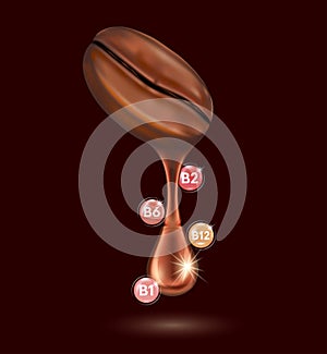 Coffee drops and vitamins. On a brown background.