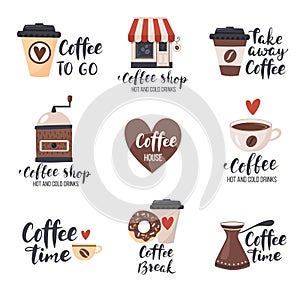 Coffee emblem set with calligraphy text.