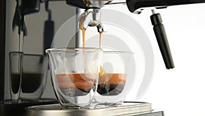 Coffee espresso preparation on white background