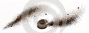 Coffee explosion, realistic cracked bean or powder