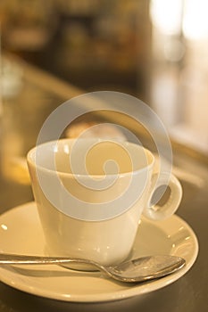 Coffee expresso cup spoon saucer restaurant cafe bar