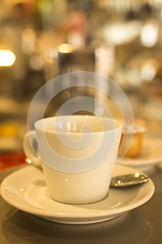 Coffee expresso cup spoon saucer restaurant cafe bar