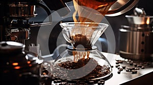 coffee extraction from professional coffee machine with bottomless filter . Generative Ai