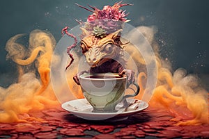 Coffee Fantasia: Enter a realm of enchantment and magic, where steaming mugs transform into whimsical creatures, blending reality photo