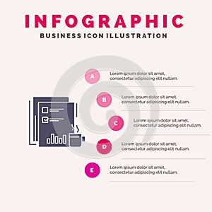 Coffee, Financial, Market, News, Newspaper, Newspapers, Paper Solid Icon Infographics 5 Steps Presentation Background