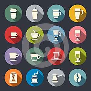 Coffee flat icons . Vector illustration