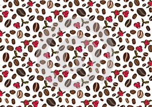 Coffee flowers and berries pattern Illustration