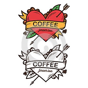 Coffee forever love hand drawn poster. Vector vintage illustration.