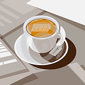 Coffee with full battery as latte art on top, recharge or refresh coffee concept - vector