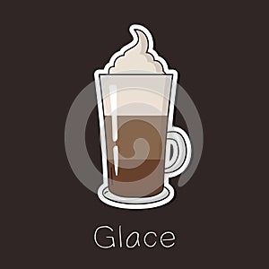 Coffee Glace with chocolate and ice cream in a tall glass cup