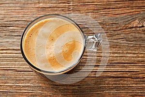Coffee glass cup on wooden table