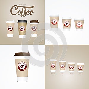 Coffee on the go cups. Different sizes of take away paper coffee cup
