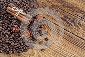 Coffee grains, anise and canella photo
