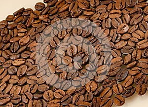Coffee grains close up diagonally