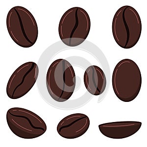 Coffee grains icon set isolated on white background.