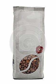 Coffee in grains in a package