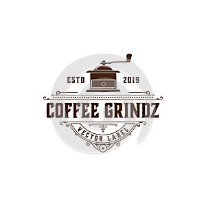 COFFEE GRIND LABEL WITH ORNAMENT LABEL/ logo design vector illustration