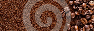 Coffee grind texture background , banner. coffee powder abstract background