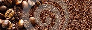 Coffee grind texture background , banner. coffee powder abstract background