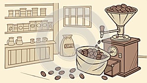 Coffee grinder and beans, coffee preparation vector design Generative AI