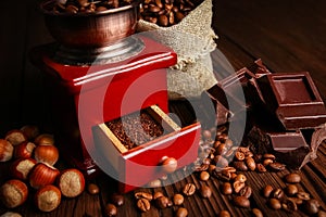 a coffee grinder and coffee