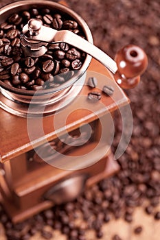 Coffee grinder with coffee beans