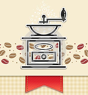 Coffee grinder with coffee, food background