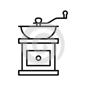 Coffee grinder icon. Grinding and mill machine for making espresso drink, pictogram on white background