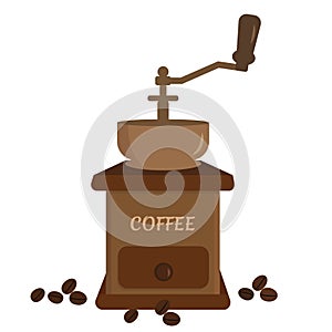 Coffee grinder vector illustration. Vintage coffee mill