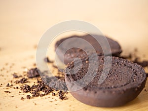 coffee grounds after bean extraction espresso machine perfect cookie powder pile brown roasted dark black drink caffeine food