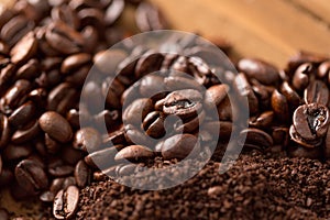 Coffee Grounds and Beans Close Up