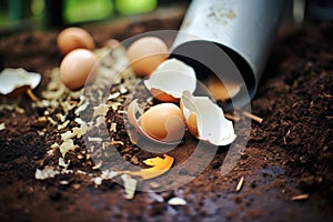coffee grounds and eggshells on a compost heap