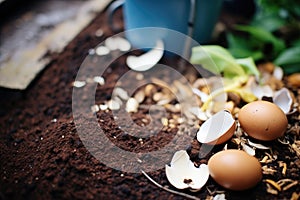 coffee grounds and eggshells on a compost heap