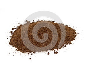 Coffee grounds isolated against white background