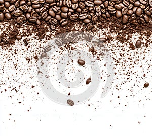 Coffee grounds isolated on a white background