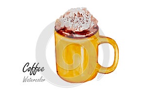 Coffee .Hand drawn watercolor painting on white background ,Vector illustration