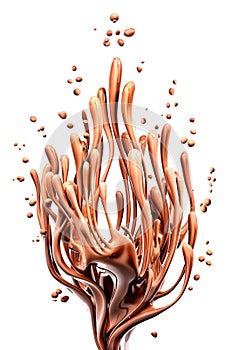 Coffee or hot dark chocolate dynamic splashing, liquid splash, 3d isolated on white background