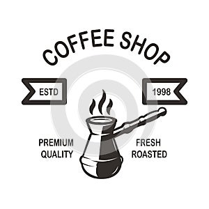 Coffee house emblem template. Design element for logo, label, sign, poster, flyer. Vector illustration