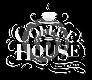 Coffee house Logo with retro effect and cup.