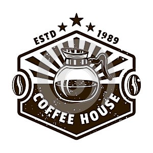 Coffee house vector vintage emblem with glass pot
