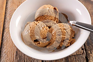 Coffee ice cream in bowl