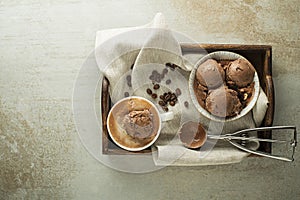 Coffee ice cream with chocolate