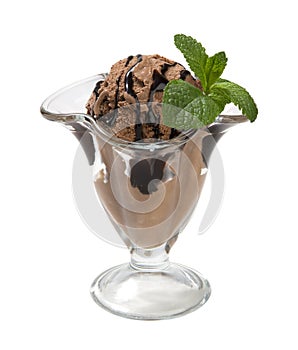 Coffee ice cream with mint leaves