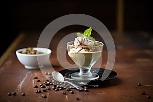coffee ice cream sundae with roasted coffee beans